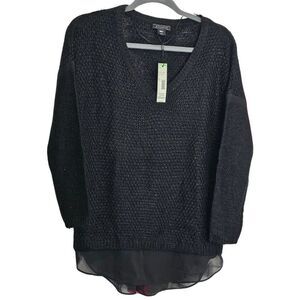 Women's Black Size M Sweater Tunic Layered V-neck Layered NWT